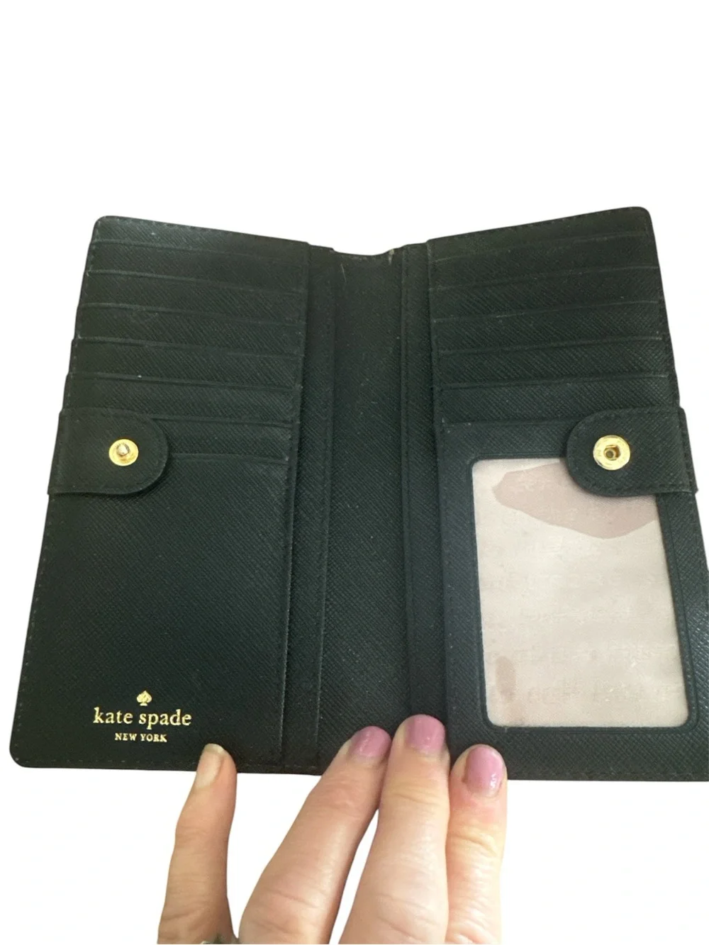 kate spade Black Floral Continental Wallet with Pink & White Blooms